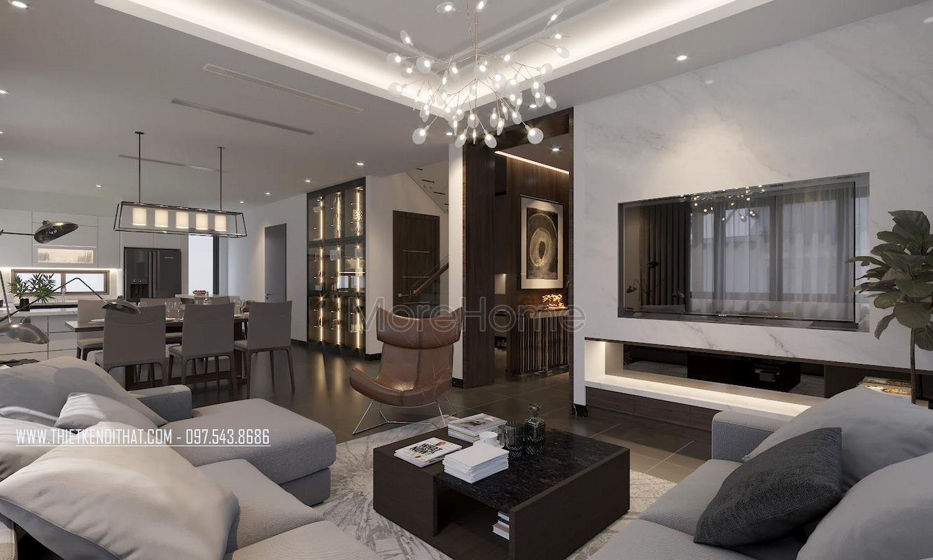 Thiết kế nội thất phòng khách biệt thự Ecopark 